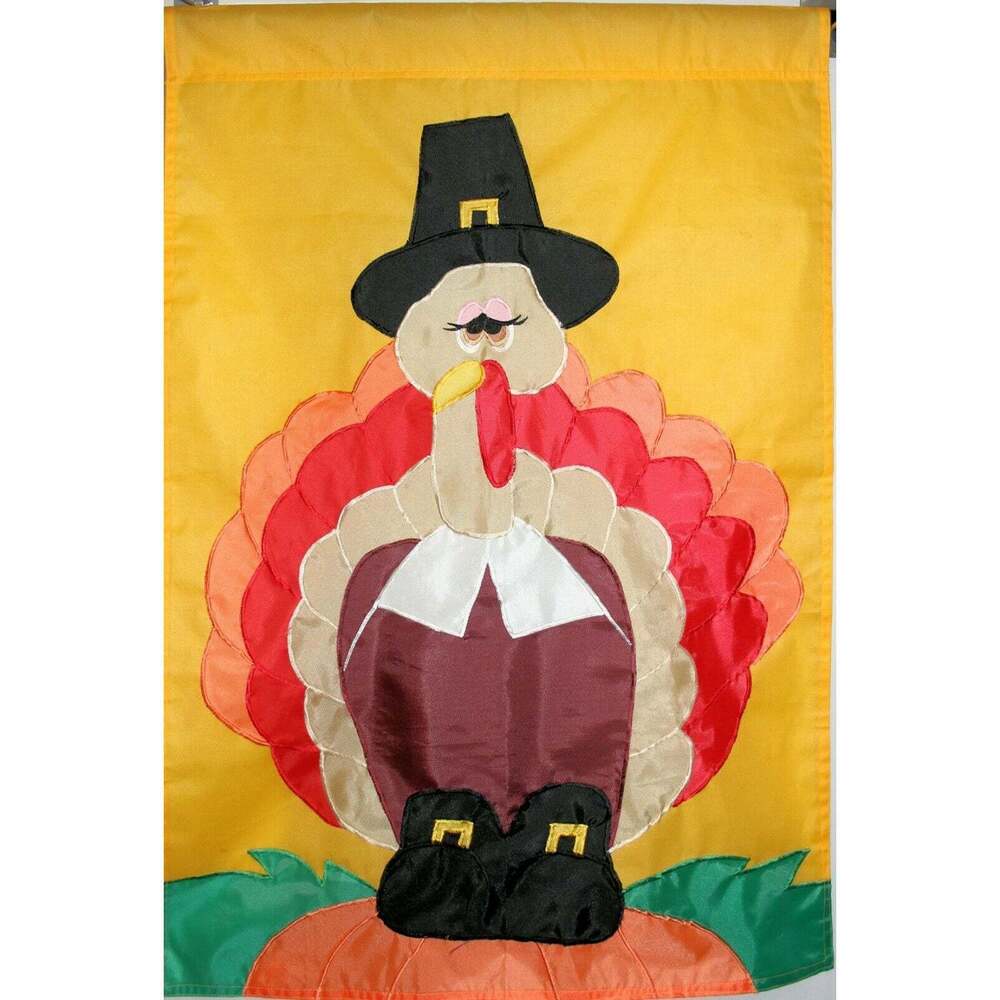 Thanksgiving Banner • Turkey Dressed As Pilgrim • 28 In. Wide x 39 In. High